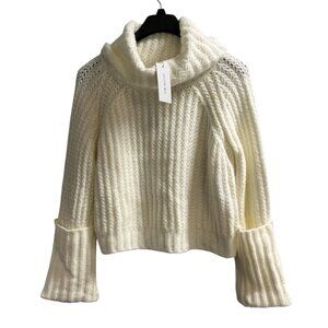 Jason Wu Sweater Womens S White Cable Knit Turtleneck Oversized Cropped Boxy